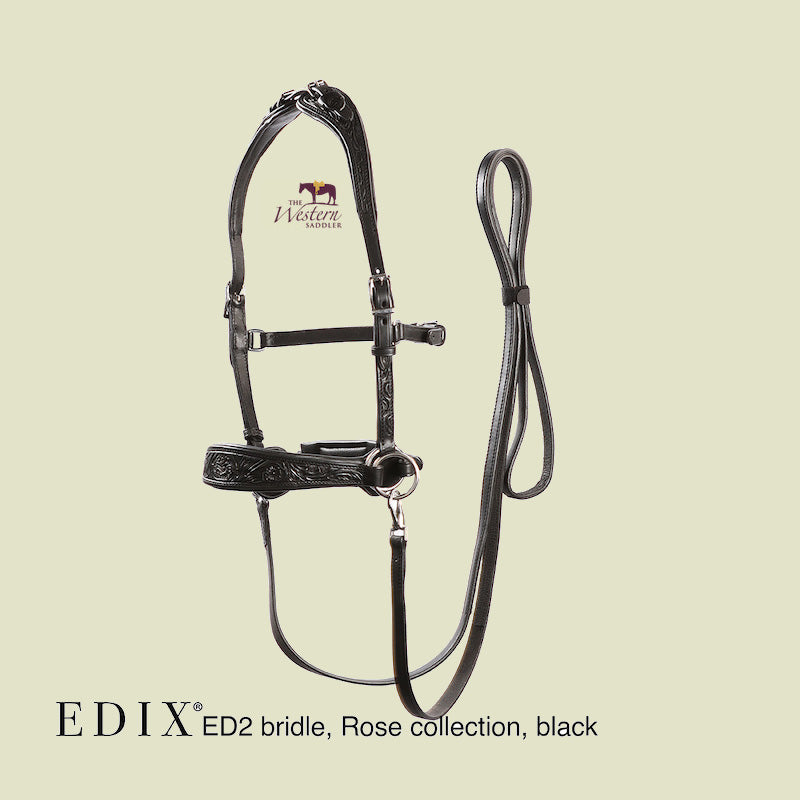 EDIX® ED2 Rose Leather Bridle - Black - Cob